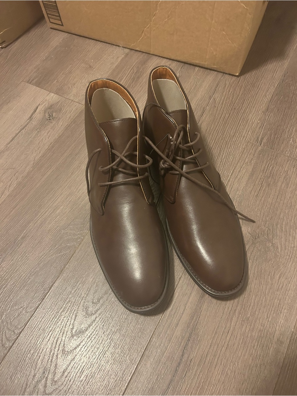 jf j.ferrar Men's Dark Brown Leather Chukka Boots